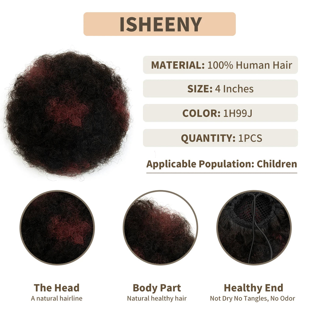 Kinky Curly Human Hair Ponytail Afro Puff Drawstring High Bun HairPiece Clip in on Updo Extensions for Black Women Ship From US