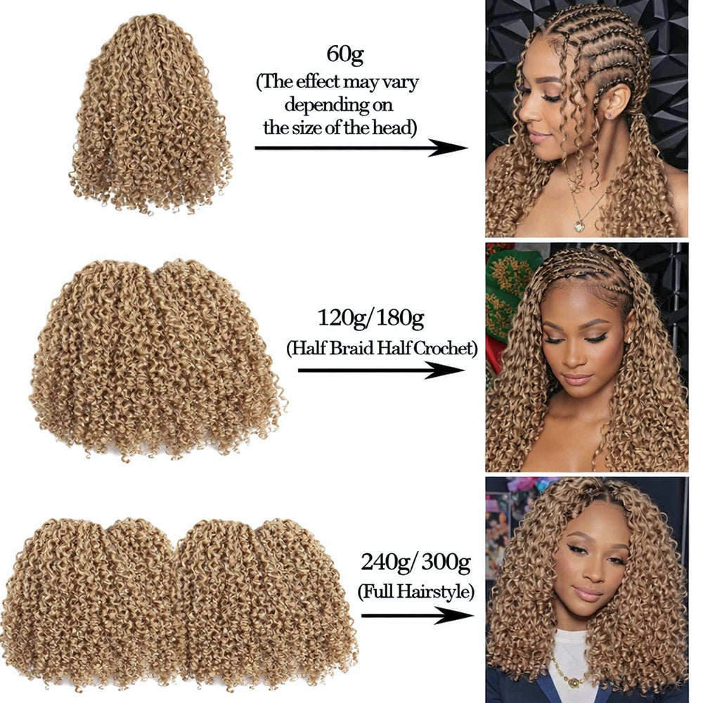Honey Blonde Kinky Curly Feather Crochet Human Hair Extensions Knotless Pre-Separated Boho Braids Burmese Curly Invisible Knots