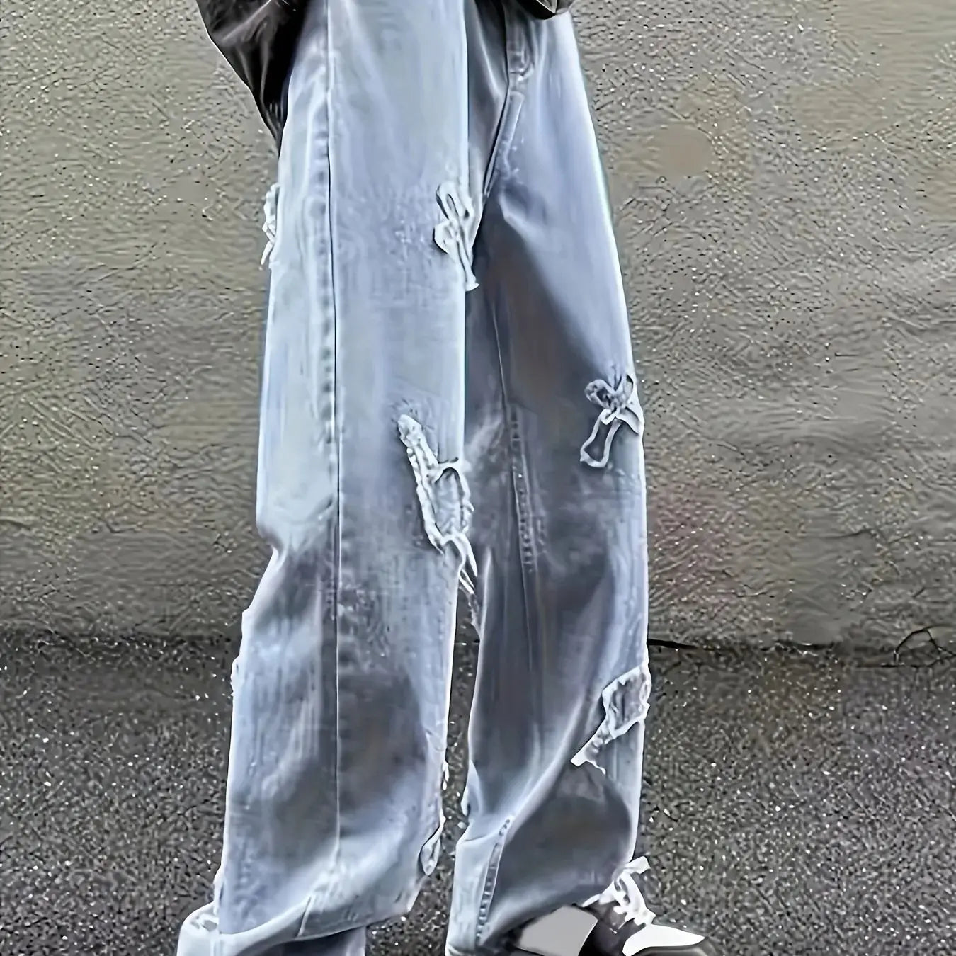 Men's jeans patch lightning jeans men's loose jeans worn-out jeans