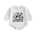 2025-05-05 Lioraitiin Newborn Baby Boy Romper Long Sleeve Round Neck Camo Dog Print Bodysuit Fall Playsuit