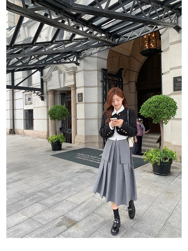 Office Career Women Pumps PU Spring New British Retro Metal Buckle Thick Bottom JK Flat Bottom Small Leather ShoesWoman Shoe