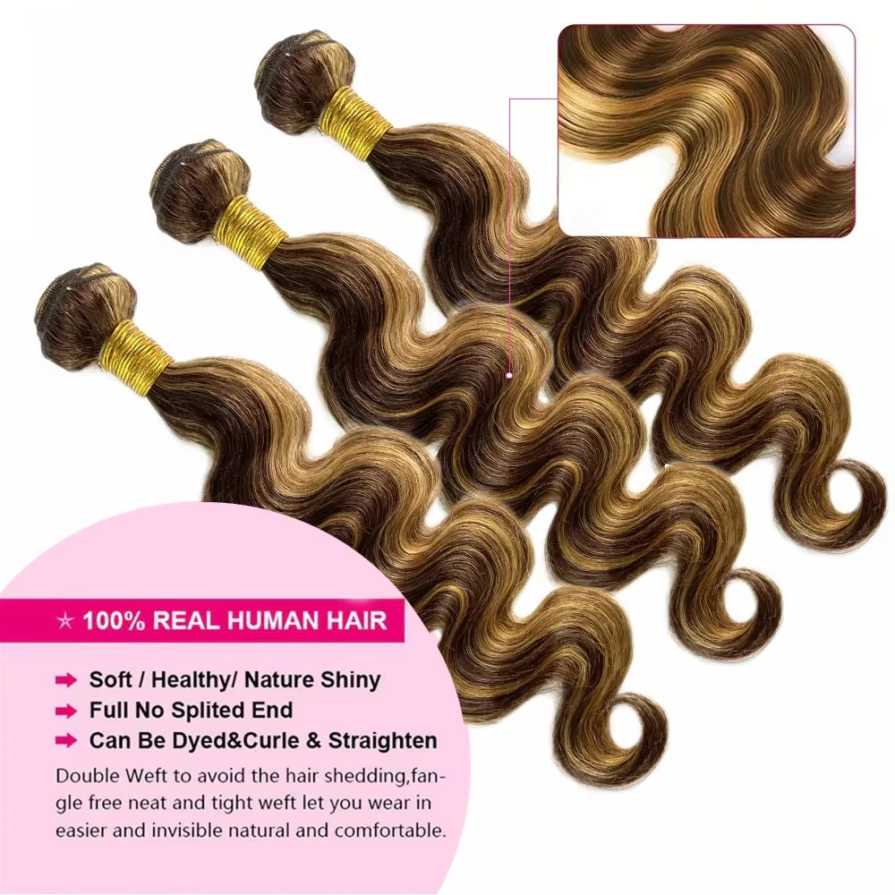 14A Highlight Ombre Body Wave Bundles Human Hair 100% Unprocessed Brazilian Colored 1 3 4 Pcs Raw Hair Bundles Weave Extensions