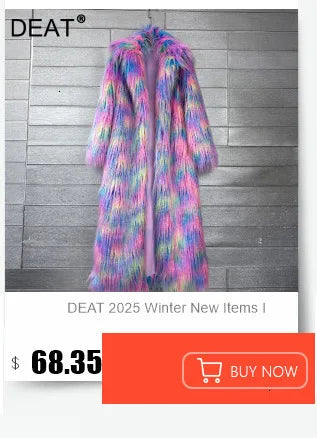 DEAT 2025 winter new fashion high quality Fox Faux Fur long Coat for Women Suit Collar solid color thick warm jacket 11A06914