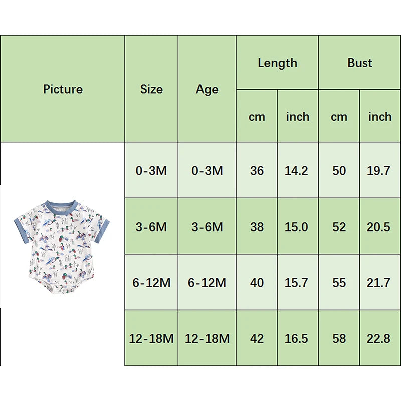 2024-04-01 Lioraitiin 0-18M Summer Baby Boy Romper Short Sleeve Crew Neck Duck Print Jumpsuit Clothes Casual Daily