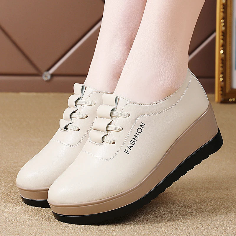 New women's 43 casual shoes, 100% genuine leather breathable and fashionable leather shoes for walking