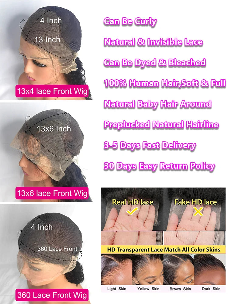 13x4 13x6 Hd Transparent Bone Straight Lace Front Wigs 30 40 Inch Brazilian Human Hair Wigs For  Women Straight Lace Frontal Wig