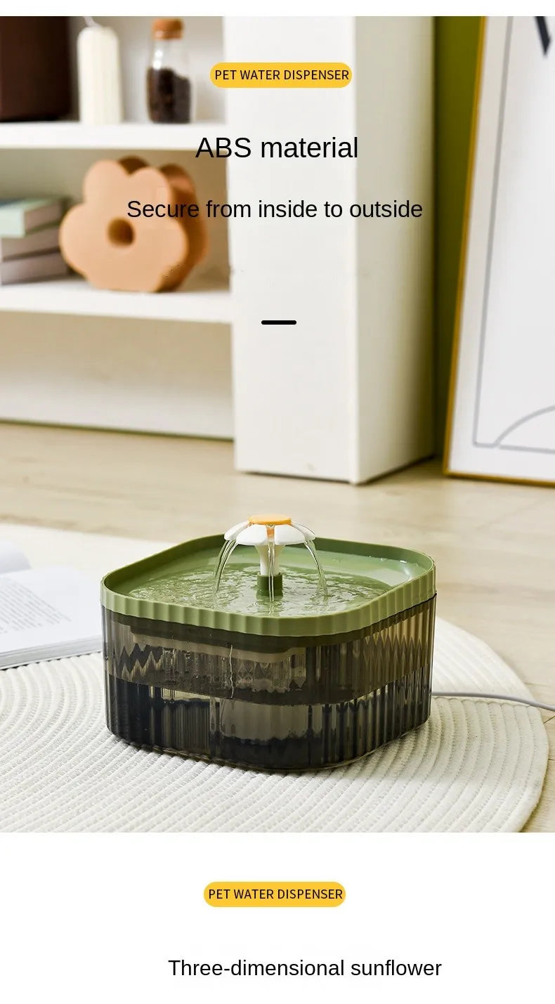 1.5L Cat Water Automatic Quiet Water Wired loop Dispenser Flower USB charge Cat Dogs Pet drinking water with Replacement Filters