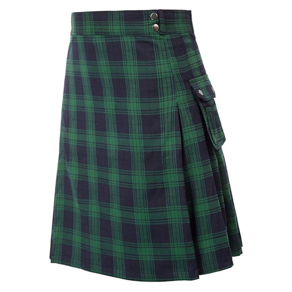 Mens Scottish Plaid Skirts Traditional Highland Tartan Practical Kilt Vintage Pleated Skirt Cosplay Carnival Fancy Party Dress