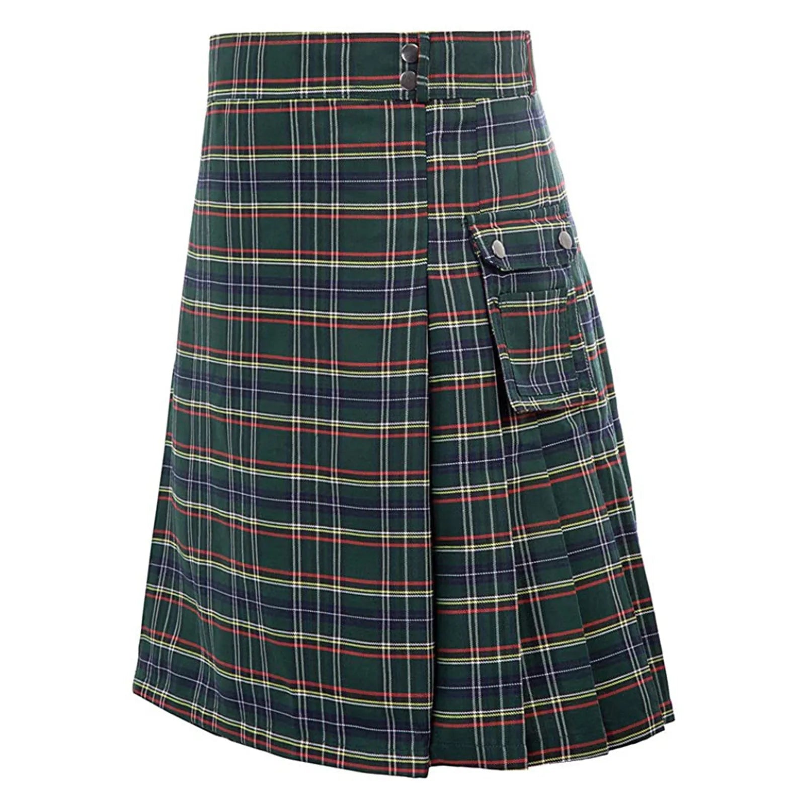 Mens Scottish Plaid Skirts Traditional Highland Tartan Practical Kilt Vintage Pleated Skirt Cosplay Carnival Fancy Party Dress