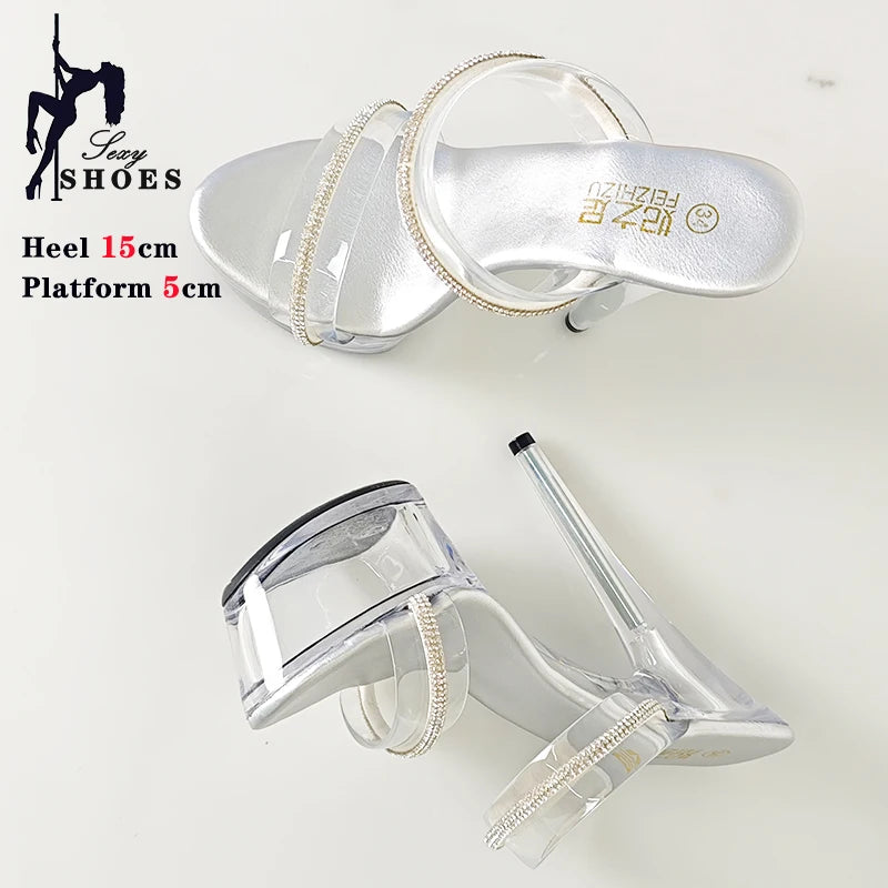 Girls Shoe for Party Club Stripper Heels Women Shoes 2024 Platforms High Heels Sandals Clear Sexy Pole Dance 15cm High Plus Size