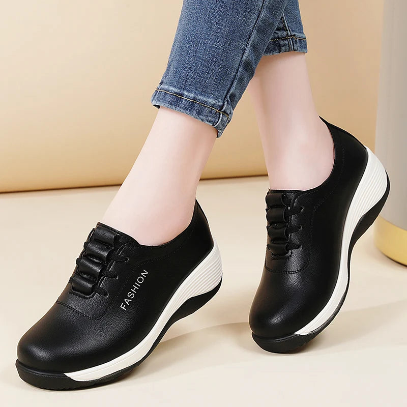 New women's 43 casual shoes, 100% genuine leather breathable and fashionable leather shoes for walking