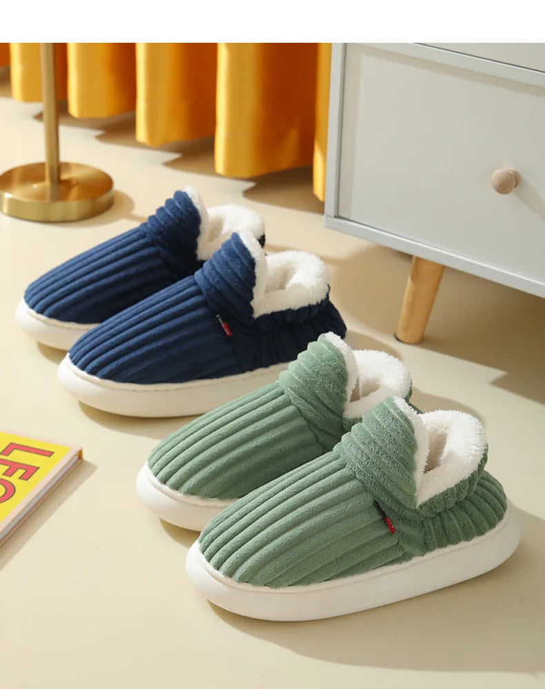 Comwarm Warm Fur House Slippers For Women Men 2023 Winter New Ankles Cozy Plush Slippers Home Indoor Soft Thick Sole Cotton Shoe