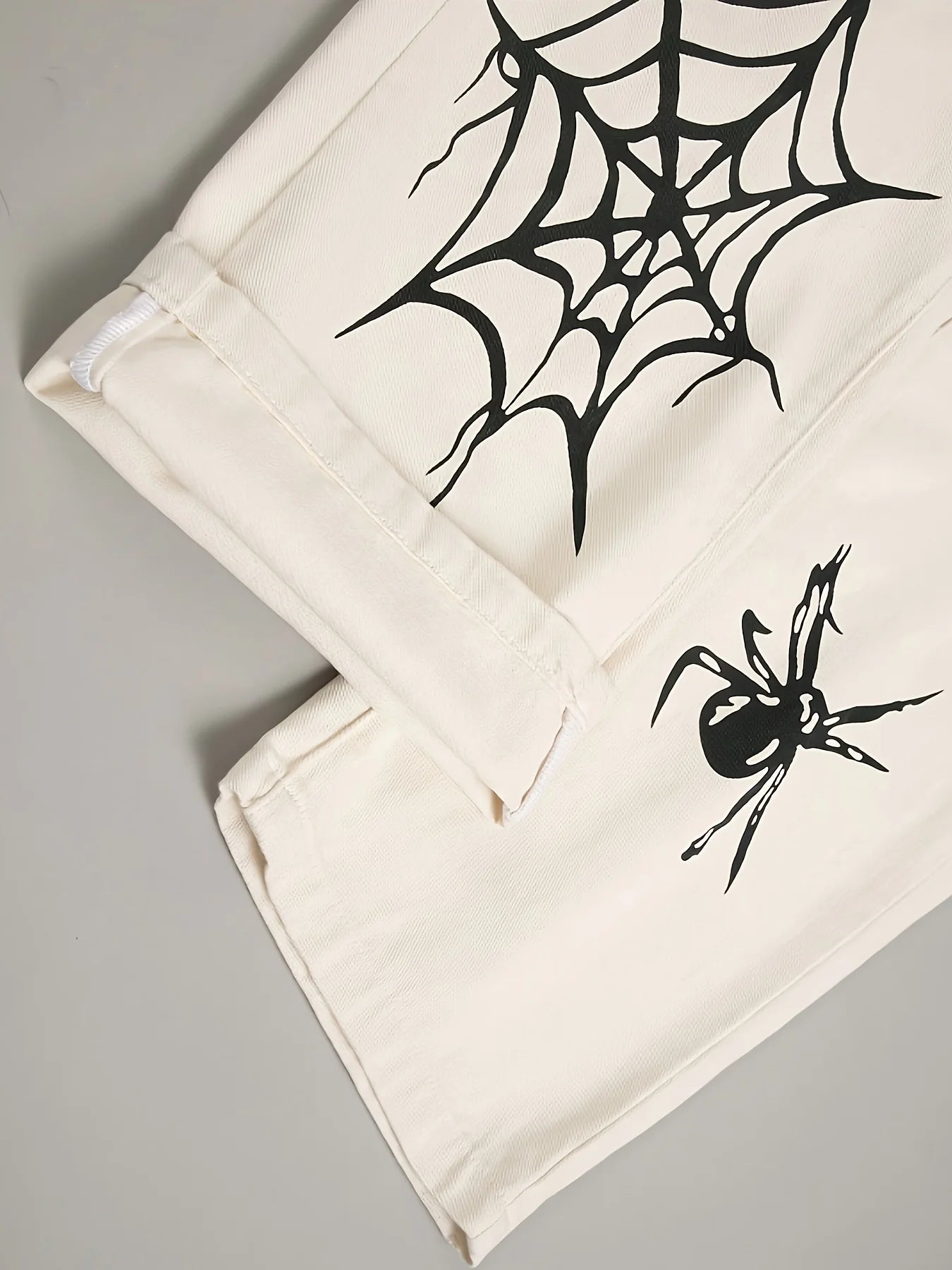 Men's jeans, men's spider web printed worn-out jeans