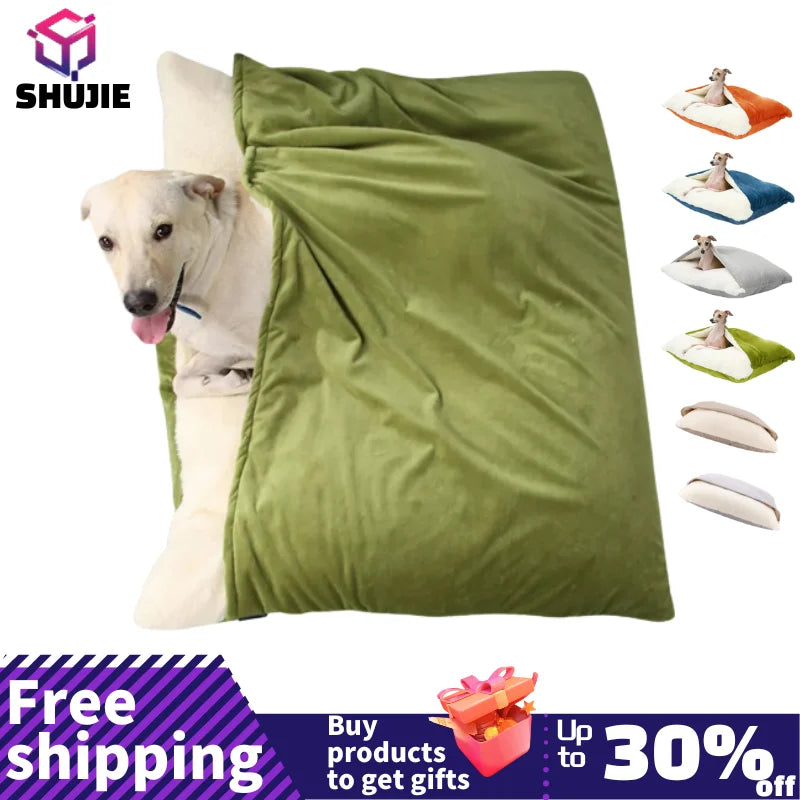 Pet Bed Dogs Kennel Winter Warm Removable Washable Bite-resistant Puppy Sofa Cushion Plush Cat Mat for Large Pet Sleeping Bag