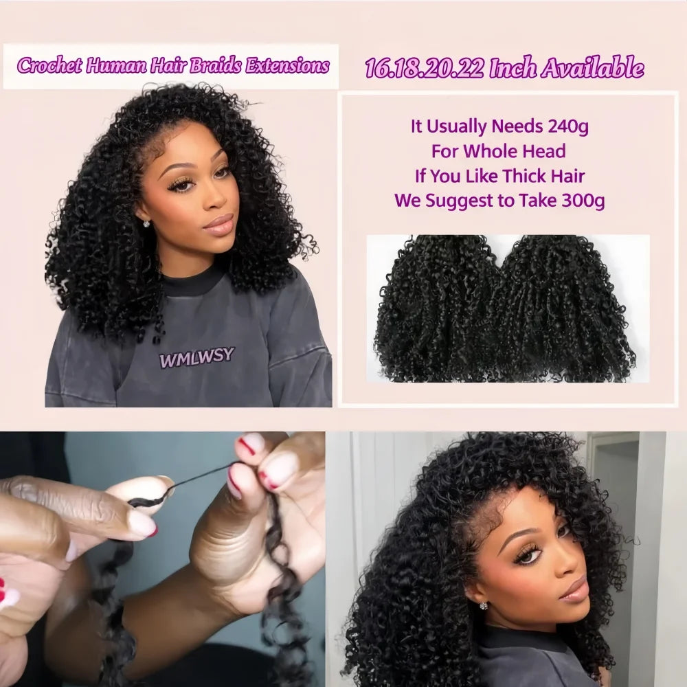 Small Spirals Curly Crochet Human Hair Extensions 12A Deep Pixie Curls Crochet Hair Pre Separated Knotless Miracle Knot Braids