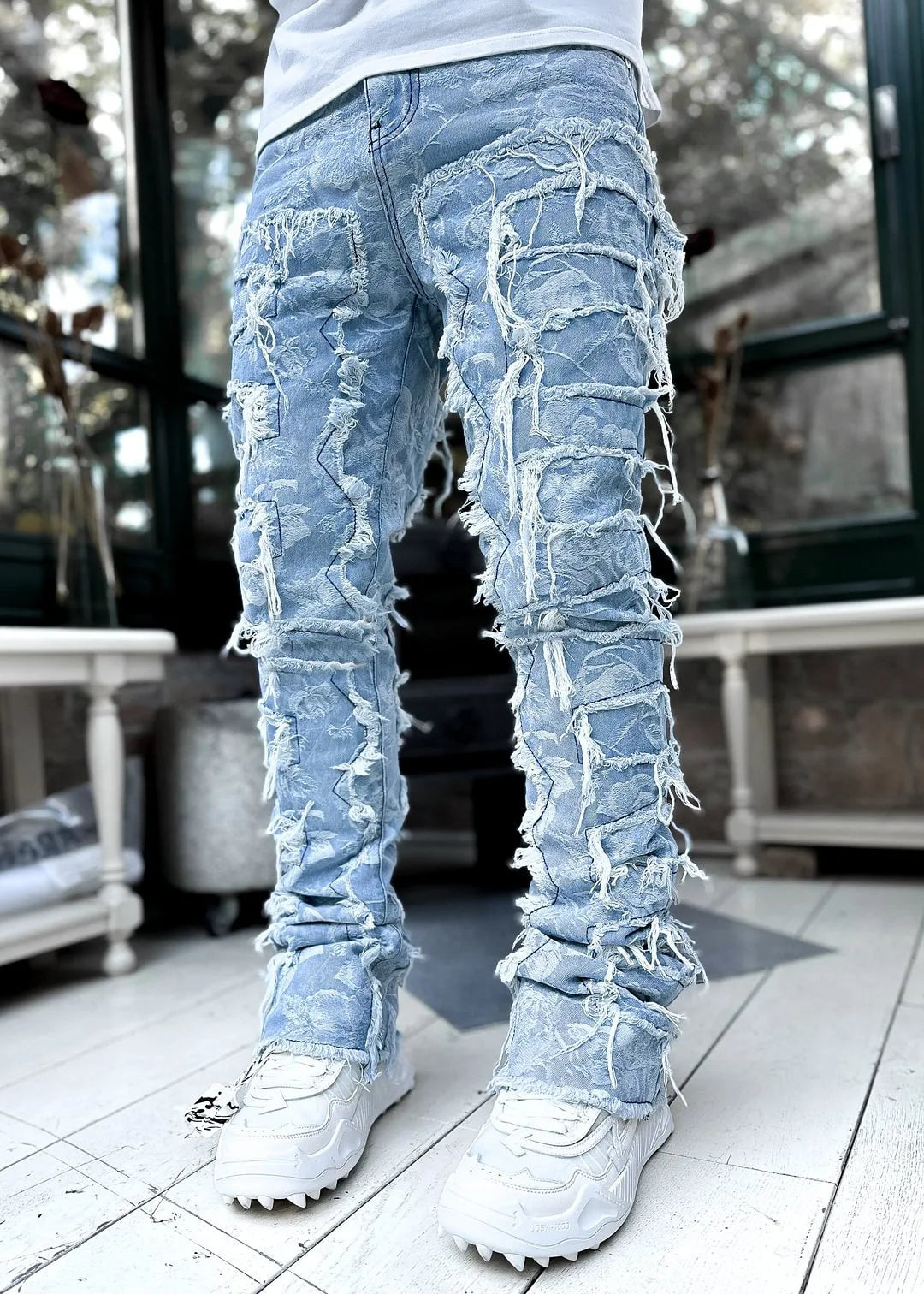New Mens Denim Straight Leg PantsStreet Fashion InsElastic Waist Stretch Jeans Casual Trousers