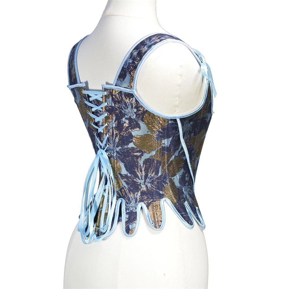Fashion White Embossed Vintgae Petal Bodices Women Overbust Slimm Corsets Lace Up Boned Shaping Tops Korset