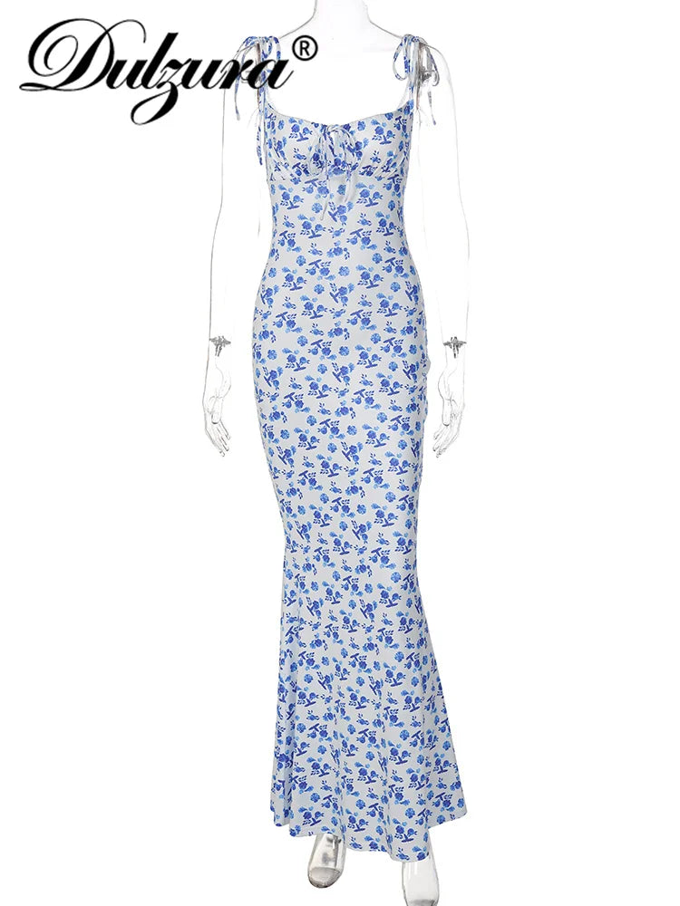 Dulzura Women Floral Print  Sleeveless Bodycon Maxi Dress Outfits Birthday Party Club Clothes