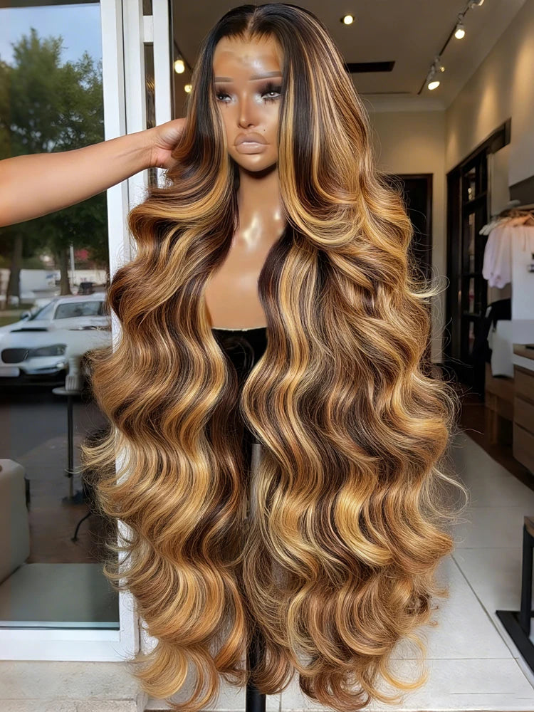 Highlight Ombre Body Wave 220 250 Density 13x4 Lace Front Wig Human Hair 13x6 Honey Blonde P4/27 Colored HD Lace Frontal Wigs