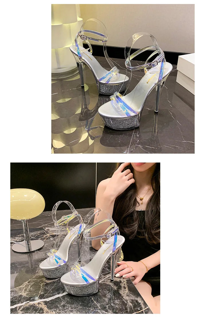Girls Shoe for Party Club Stripper Heels Women Shoes 2024 Platforms High Heels Sandals Clear Sexy Pole Dance 15cm High Plus Size