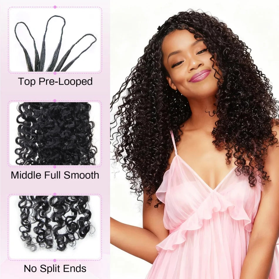 Kinky Curly Crochet Human Hair Wigs 120G Feather Miracle Knots Knotless Invisible Pre Looped Burmese Curly Deep Wave Extensions