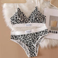 Women V-neck Bra And Panties Set Low Waist Panties Female Sexy Lingerie Set Leopard Print Cotton Bra Sport Underwear Set