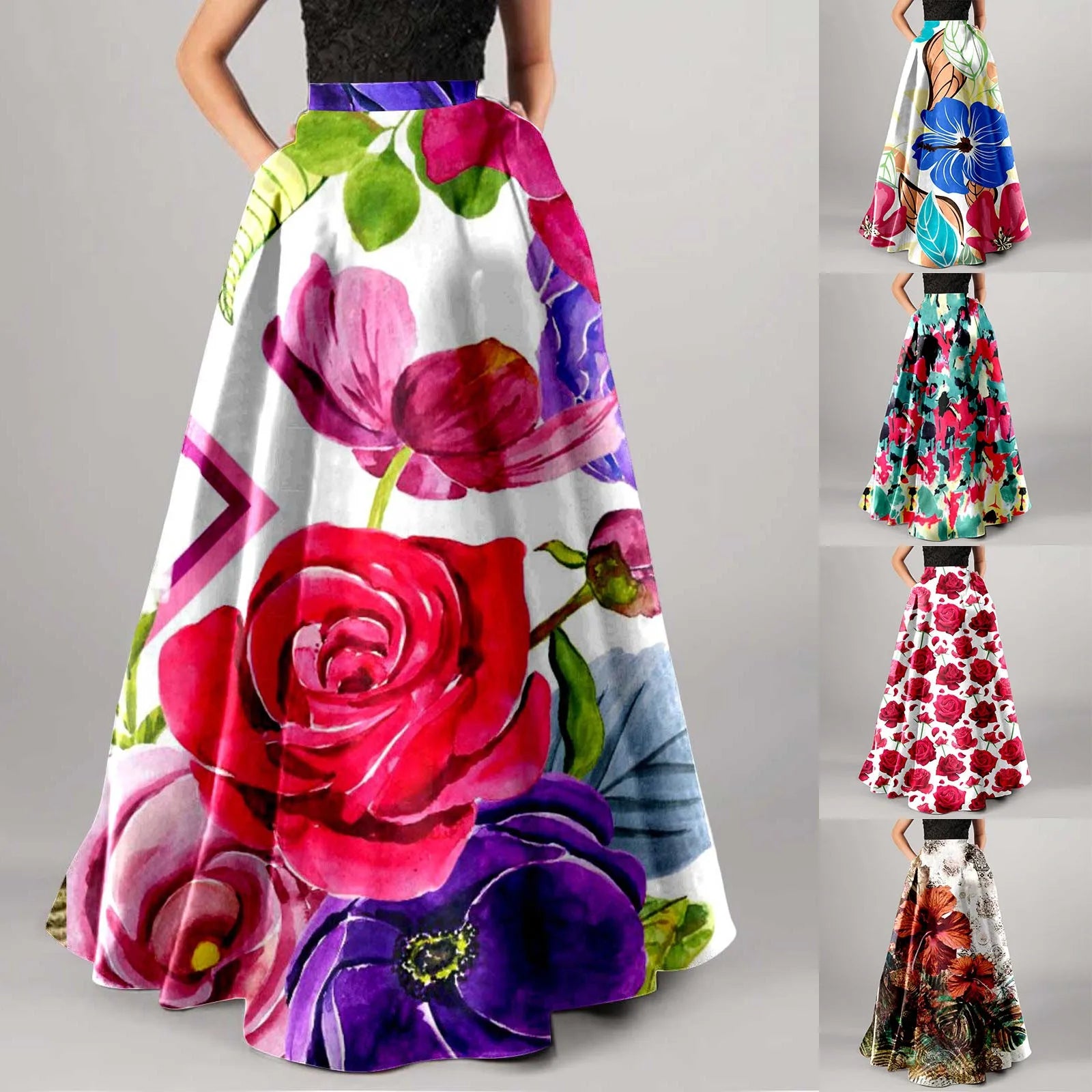 New Colored Flower Wrapped Hip Dresses For Formal Occasions Bohemian Floral Print Maxi Skirt High Waist Pocket Party Dress