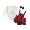 2024-08-08 Lioraitiin Baby Girls 3Pcs Christmas Outfits Long Sleeve Tops + Suspender Romper Dress + Headband Set