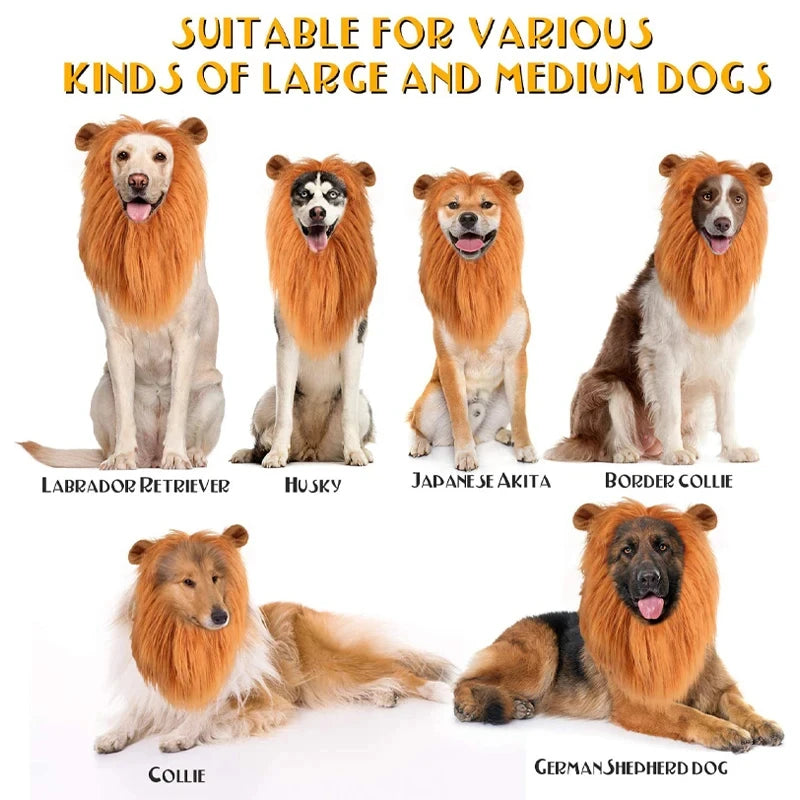 Cute Pet Dog Cosplay Clothes Lion Mane For Dog Costumes Realistic Lion Wig For Medium to Large Dogs With Ear Pet Accessories