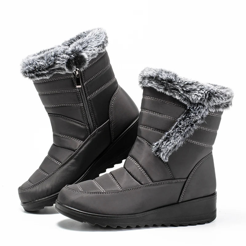 Faux Fur Waterproof Snow Boots Women 2024 Trend Non Slip Winter Ankle Boots Woman Warm Thicken Plush Couples Cotton Padded Shoes