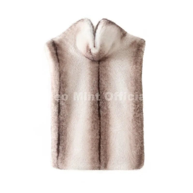 Neo Mint Luxury Faux Mink Fur Vest Top Waistcoat Women Autumn Winter New High Neck Sleeveless Fur Jacket Coat Ins Chic Crop Tops