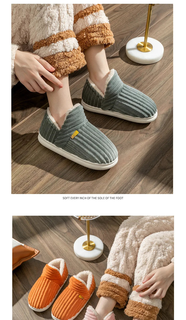 Shevalues Fashion Fur Slippers For Women Men Winter Warm ankles Cozy Furry Slides Home Indoor Soft Sole Plush Slides Cotton Shoe