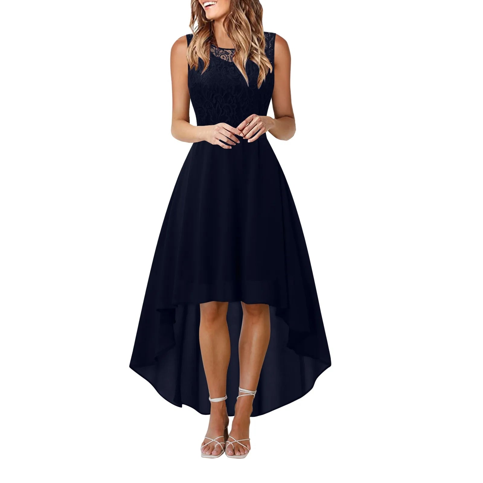 Bow Belt Elegant Irregular Length Women'S Elegant Dresses Sleeveless Chiffon Bridesmaid Cocktail Dress Female Clothing