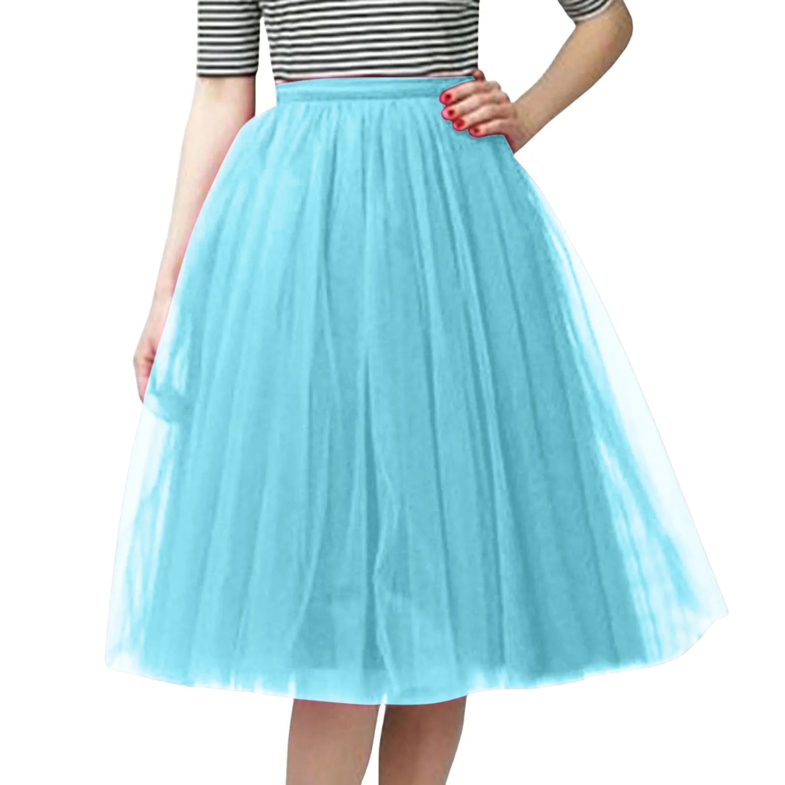 Womens Tiered Tutu A-Line Midi Skirts Elegant Puffy Underskirt Dance Party High Waist Tulle Skirt Lolita Petticoat Faldas Mujer