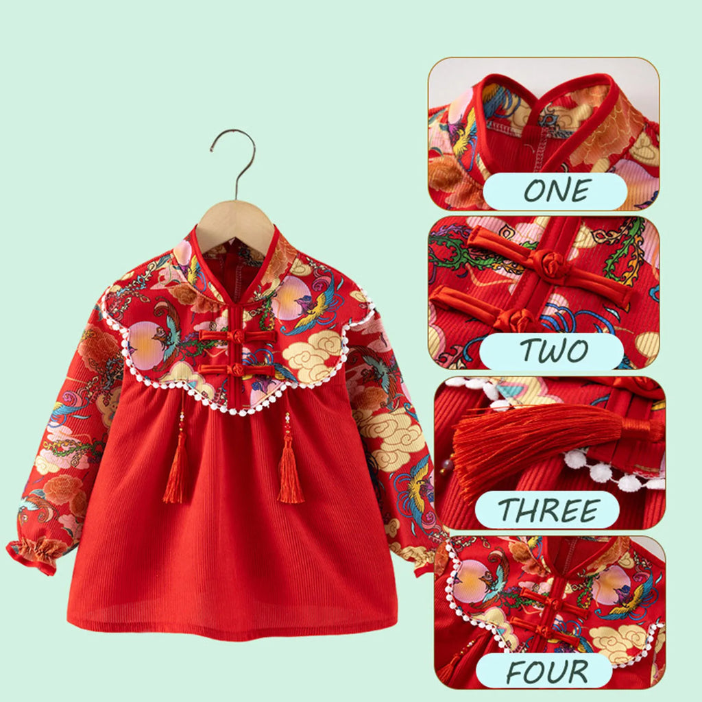 Toddler Girl Corduroy Kids Chinese New Year Dress Smock Reversible Water Proof Smocks Girls Feeding Baby Clothes Dress