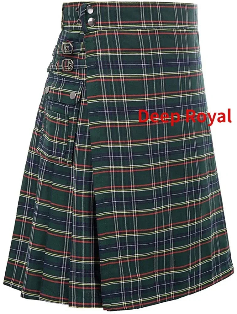 Men's Scottish Festive Skirt Men's Check Contrast Pleated Skirt