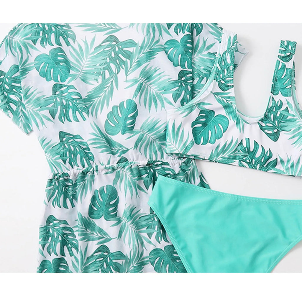 Size 12 Girl Bathing Suit Girls 3 Piece Tropical Bathing Suits Cute Bikini Swimsuit With Cover Up Sparkling Swimsuit
