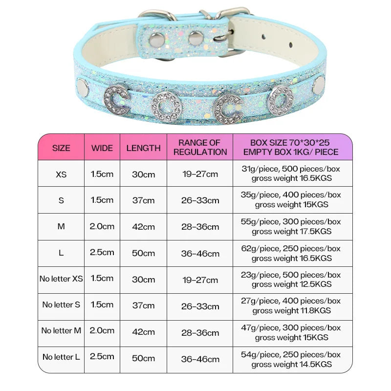 Rhinestone DIY Letter Customizable Pet Collar – Adjustable Leather Cat Necklace & Dog Collar with Bright Glitter Pet Accessories