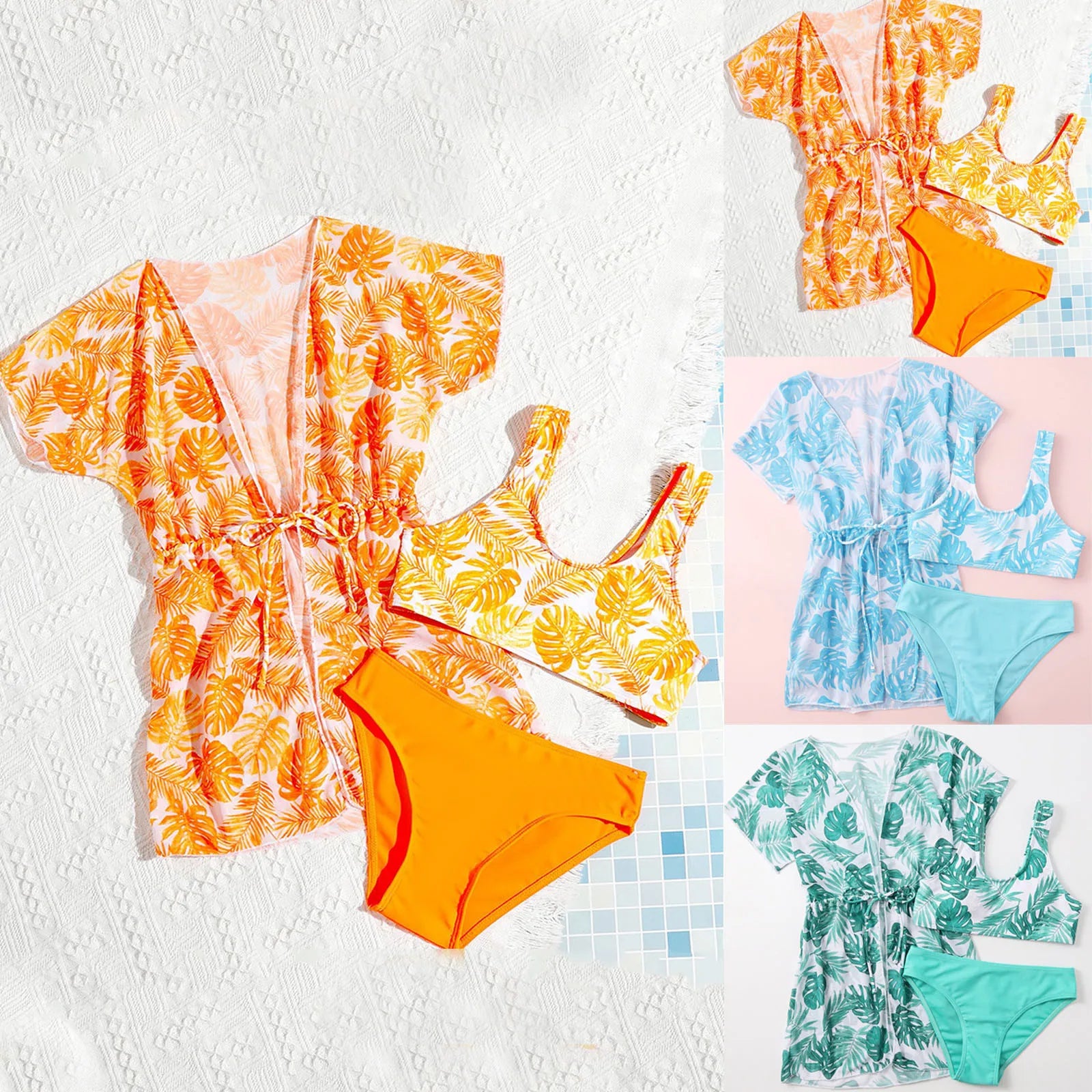 Size 12 Girl Bathing Suit Girls 3 Piece Tropical Bathing Suits Cute Bikini Swimsuit With Cover Up Sparkling Swimsuit