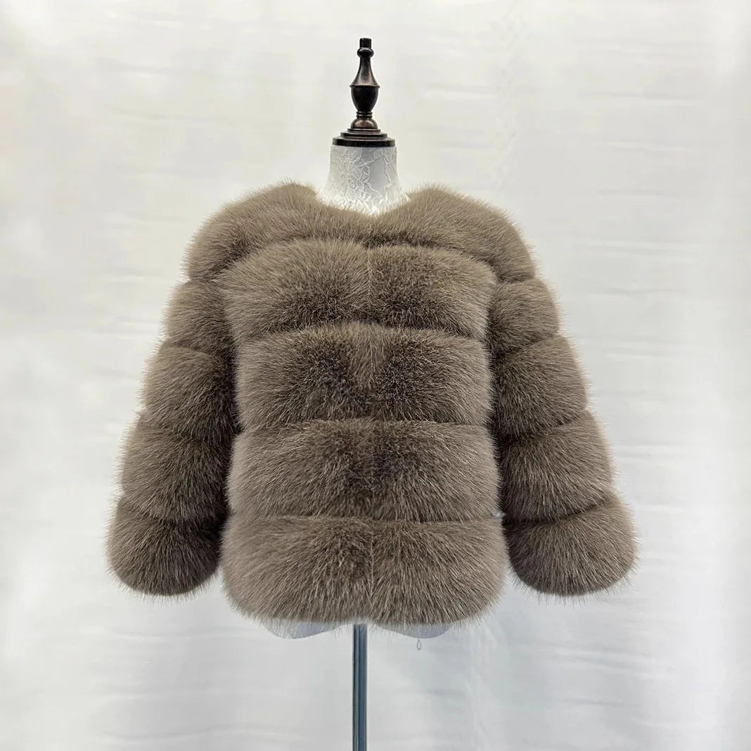 Women Faux Fox Fur Coats Zipper Short Coat Jackets Elegant Thick Warm Solid Jacket Lady Furry Outerwear Elegant Splice Winter