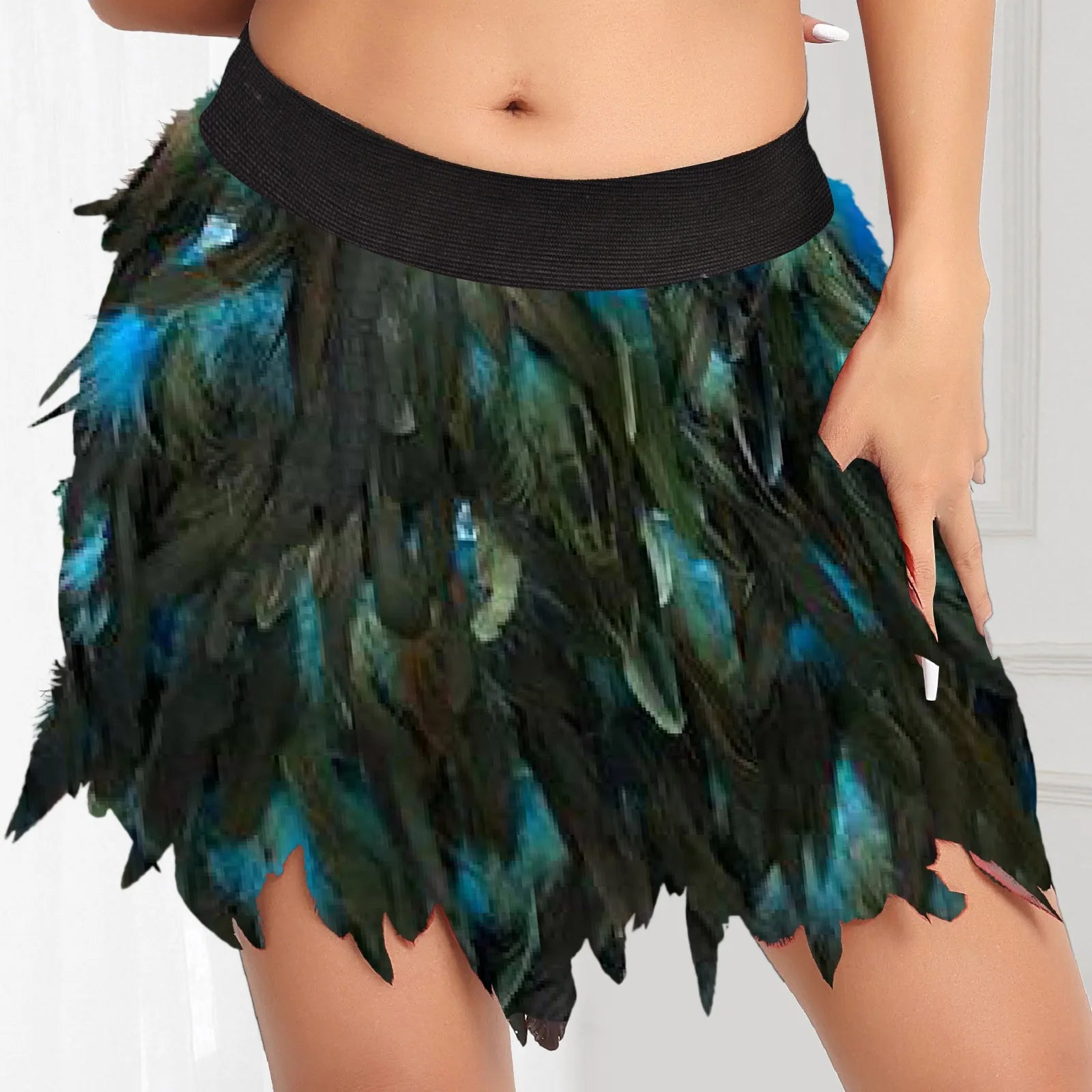 Women Faux Feather Mini Skirt Harajuku Rave Stage Performance Ball Gown Festival Carnival Club Party Dance Skirts Faldas Mujer