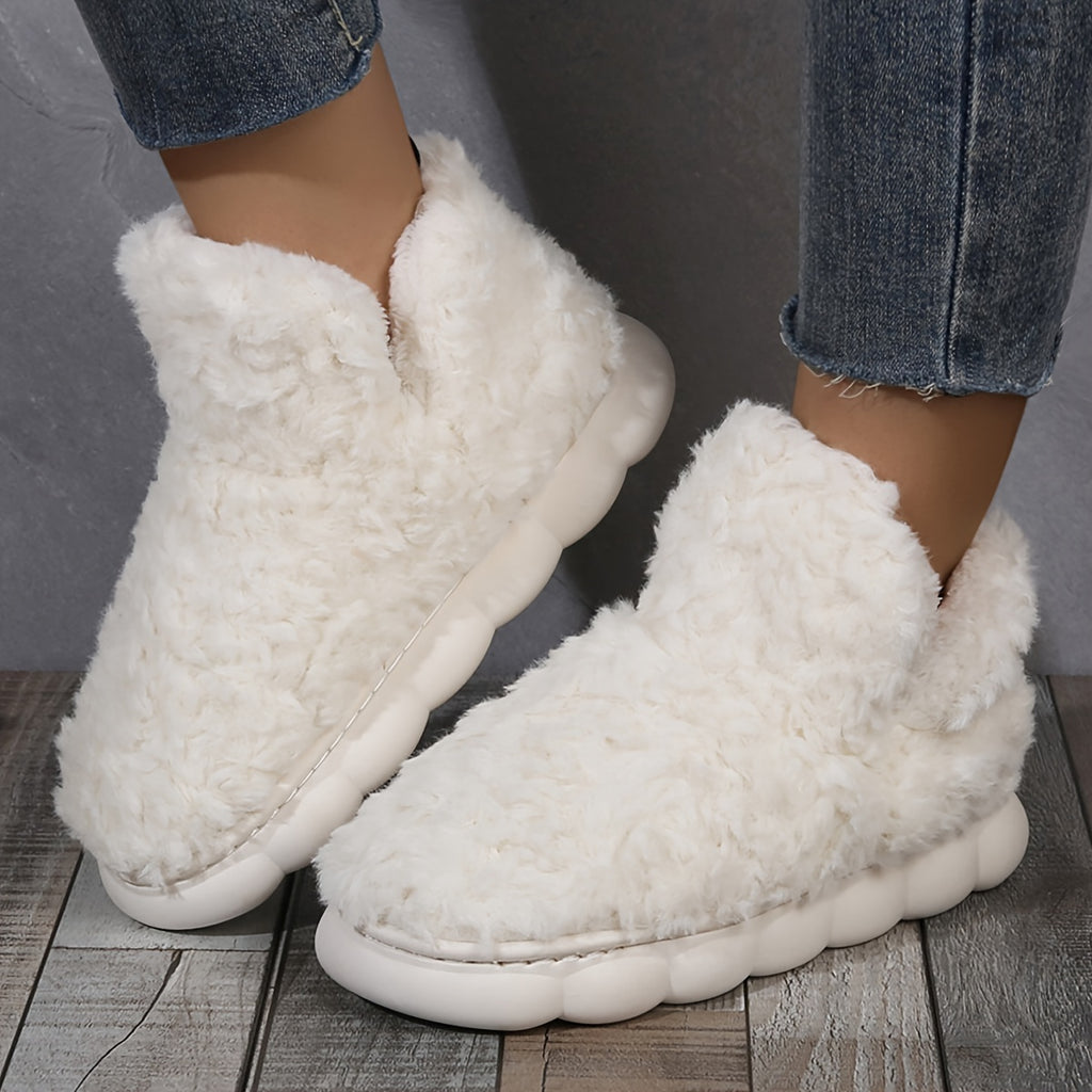 2025 Warm Solid Color Slipper Boots Casual Slip On Plush Lined Shoes Comfortable Indoor Home Slippers Home Bedroom Floor Slipper