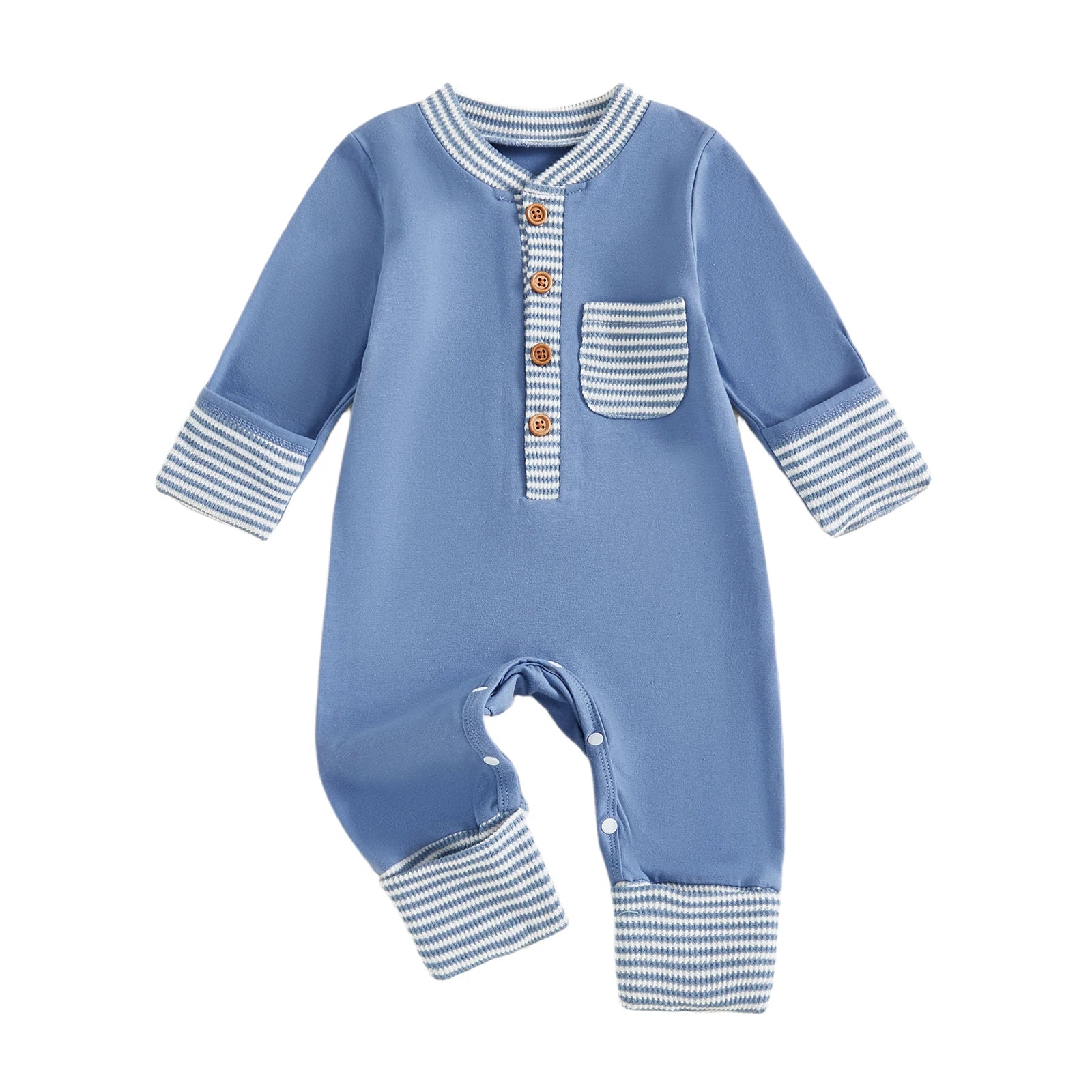 Lioraitiin Baby Boys Jumpsuit Long Sleeve Striped Patchwork Casual Autumn Newborn Romper Clothes