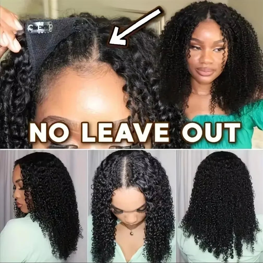 Curly U V Part Wig Human Hair 180% Density No Leave Out No Glue 30 36 Inch Deep Curly Wave U Part Human Hair Wig for Women