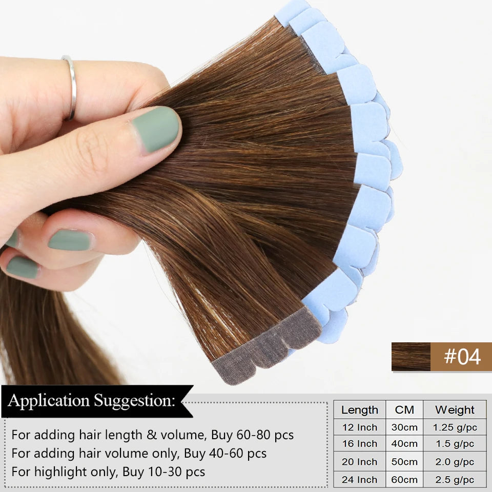 MRSHAIR Mini Tape Hair Extensions Human Hair Natural Tape in Hair Extentions 3x0.8cm Invisible Tape 10pcs/pack For Side Hair