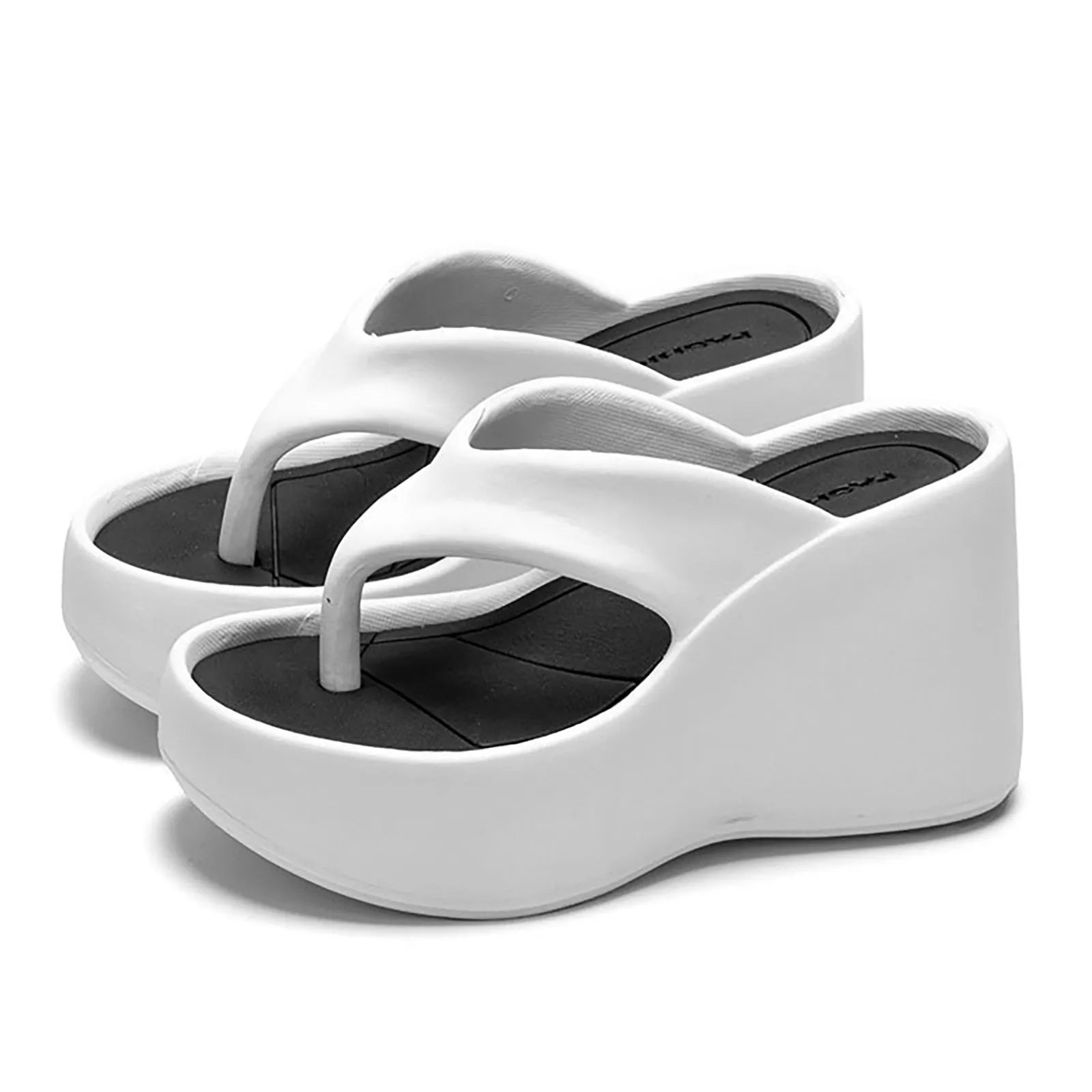 High Heeled Slippers For Women Thick Soled Flip Flops Summer Fashion Women Slipper Wedges Platform Slip-On White Female Footwear