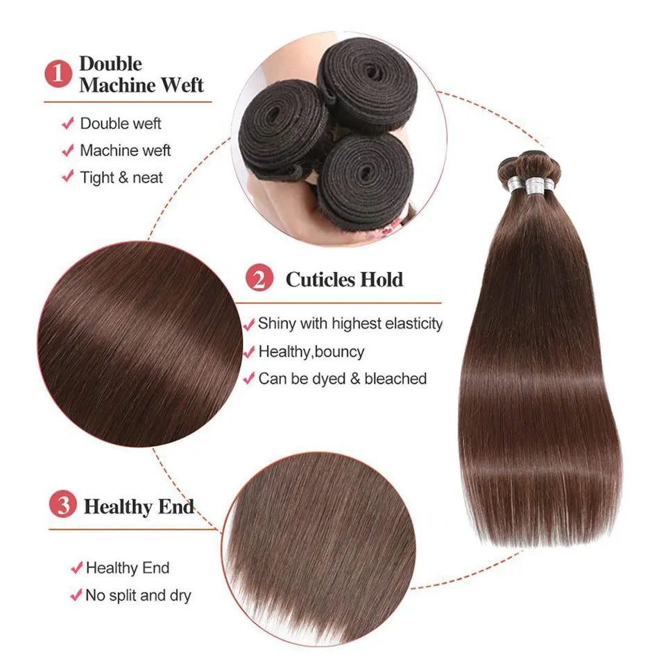 Straight #4 Chocolate Brown Raw Virgin Human Hair Weave Bundles 1/3/4Pcs Indian Bone Straight Extension For Women Sale Clearance