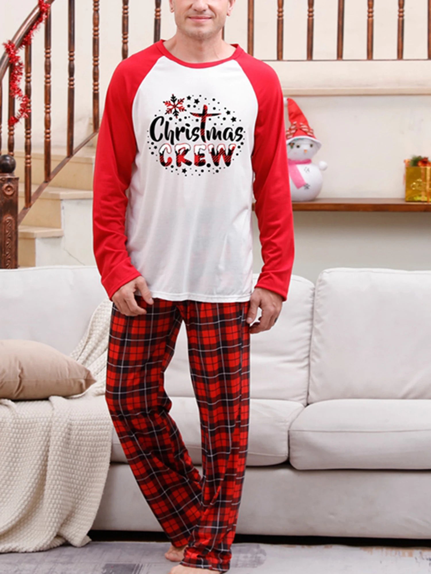 Christmas Family Matching Pajamas Set Long Sleeve Letter Print T-shirt with Plaid Pants Sleepwear Loungewear for the Whole