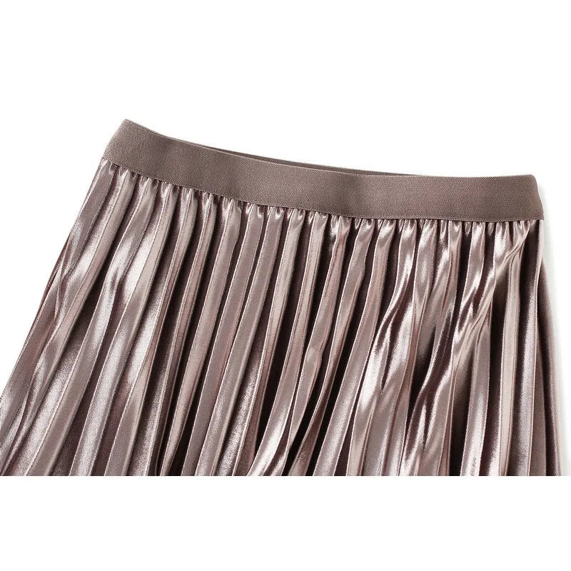 Luxury Velvet Pleated Skirts For Women 2024 Summer Fashion Women's High Waist Mesh Midi Skirt Female Elegant  Solid A-Line Skirt