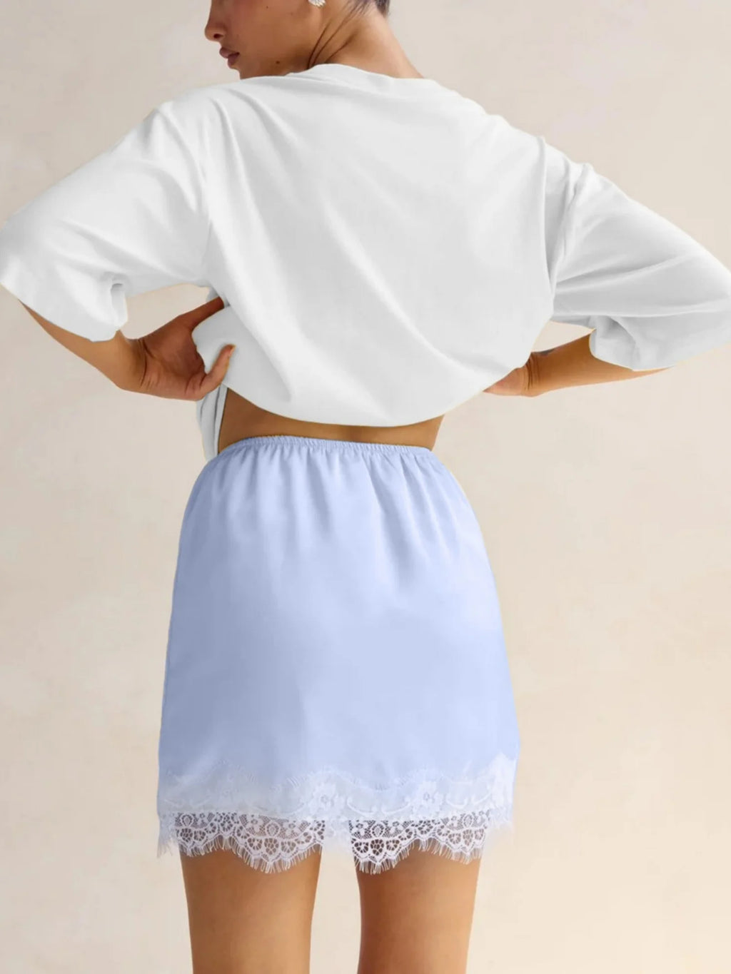 Lamuusaa y2k Lace Trim Skirt Women Summer Clothes Solid Color Elastic High Wasit A Line Short Mini Skirt Party Skirts Clubwear
